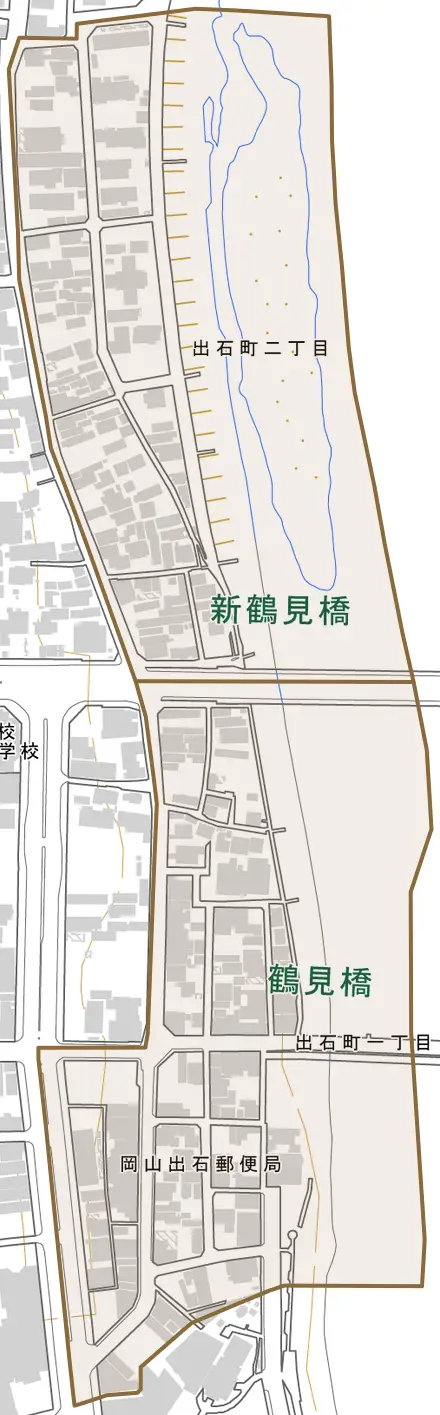 出石町とその周辺の地図。町の範囲を重ねている