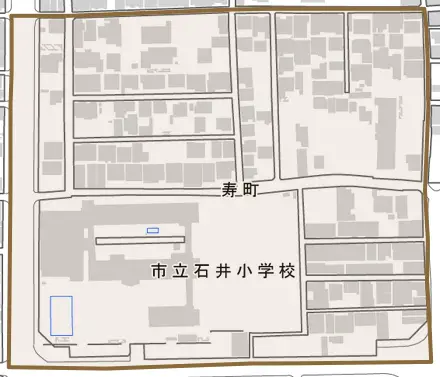 寿町とその周辺の地図。町の範囲を重ねている