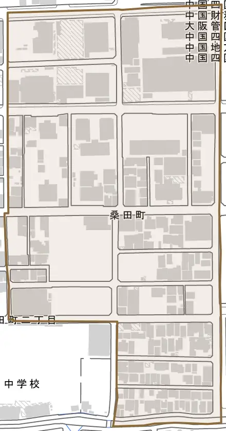 桑田町とその周辺の地図。町の範囲を重ねている