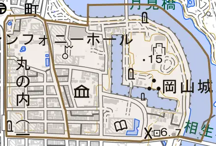 丸の内とその周辺の地図。町の範囲を重ねている