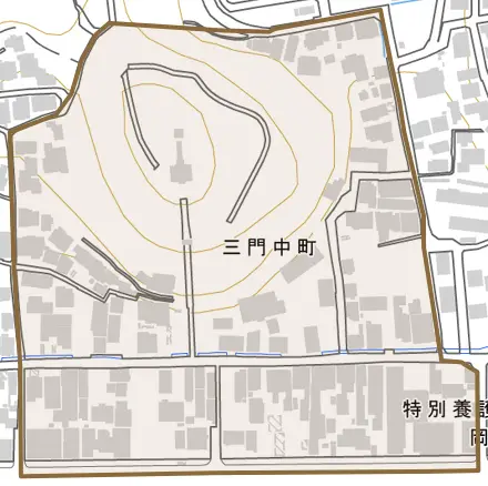 三門中町とその周辺の地図。町の範囲を重ねている