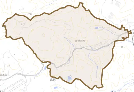 御津河内とその周辺の地図。町の範囲を重ねている