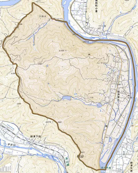 御津草生とその周辺の地図。町の範囲を重ねている