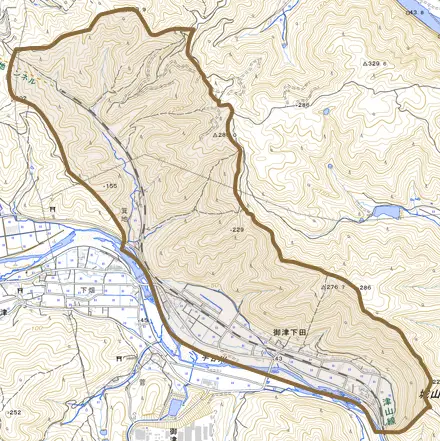 御津下田とその周辺の地図。町の範囲を重ねている