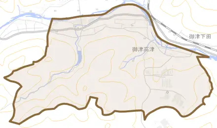 御津高津とその周辺の地図。町の範囲を重ねている