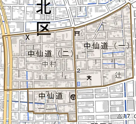 中仙道とその周辺の地図。町の範囲を重ねている