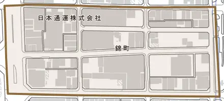 錦町とその周辺の地図。町の範囲を重ねている
