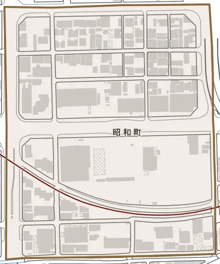 昭和町とその周辺の地図。町の範囲を重ねている