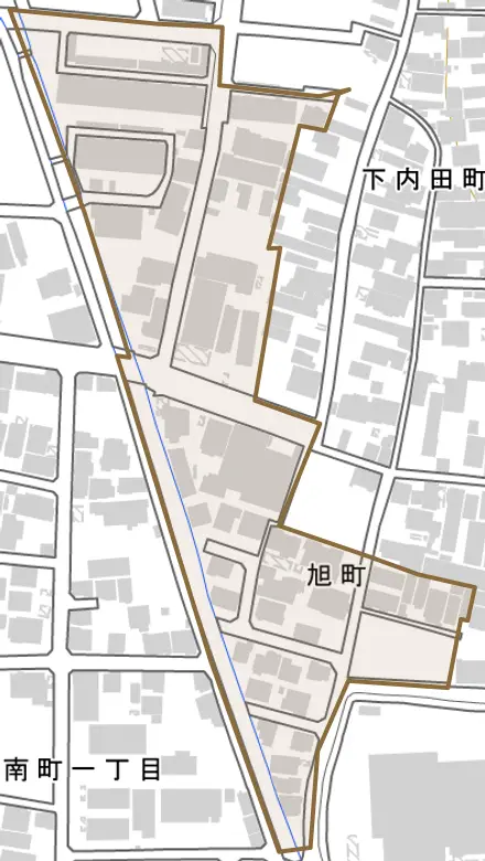 旭町とその周辺の地図。町の範囲を重ねている