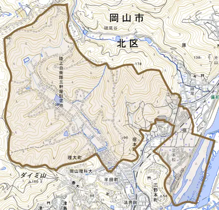 宿とその周辺の地図。町の範囲を重ねている