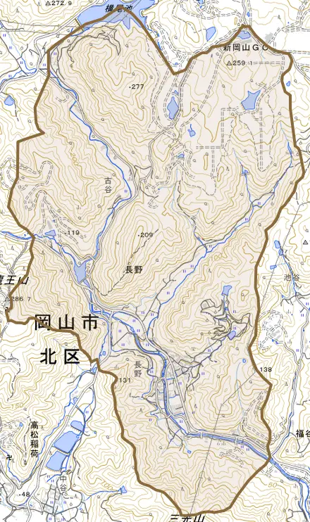 長野とその周辺の地図。町の範囲を重ねている