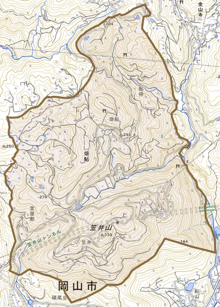 畑鮎とその周辺の地図。町の範囲を重ねている