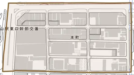 本町とその周辺の地図。町の範囲を重ねている