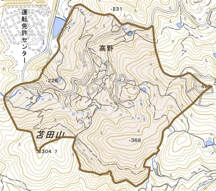 高野とその周辺の地図。町の範囲を重ねている