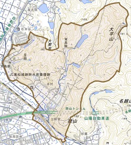立田とその周辺の地図。町の範囲を重ねている
