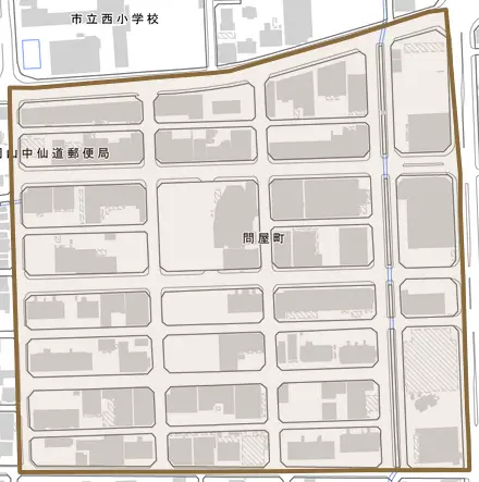 問屋町とその周辺の地図。町の範囲を重ねている