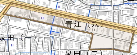 青江とその周辺の地図。町の範囲を重ねている