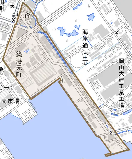 築港元町とその周辺の地図。町の範囲を重ねている