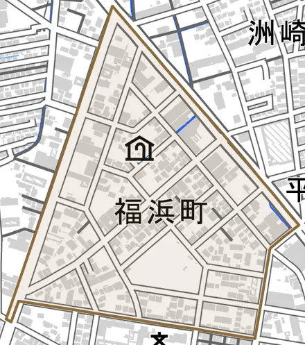 福浜町とその周辺の地図。町の範囲を重ねている
