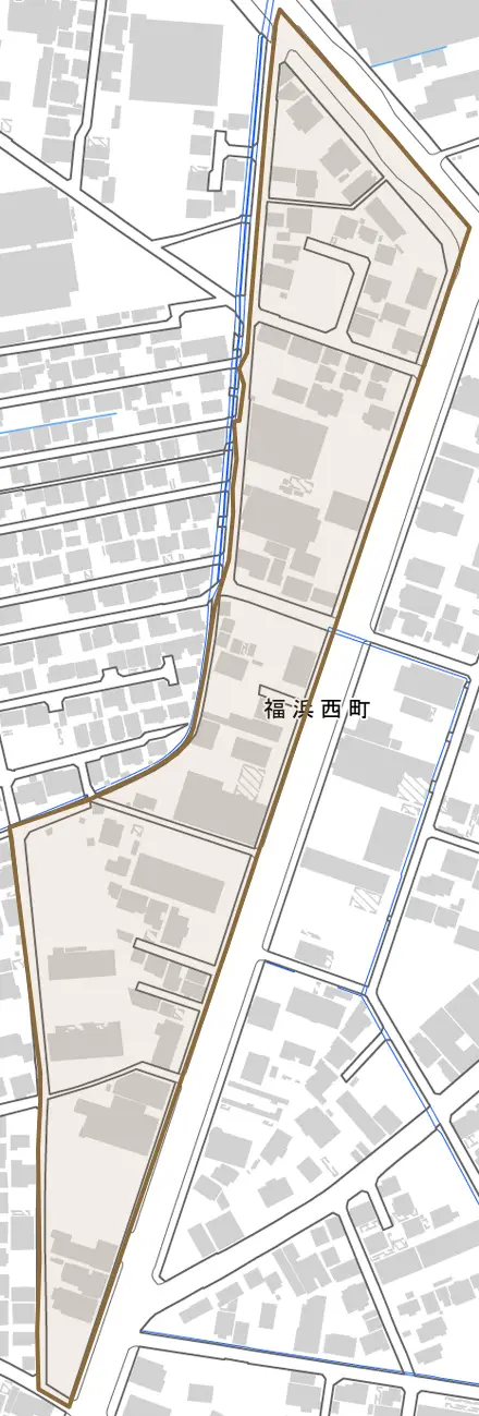 福浜西町とその周辺の地図。町の範囲を重ねている