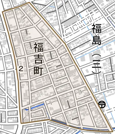 福吉町とその周辺の地図。町の範囲を重ねている