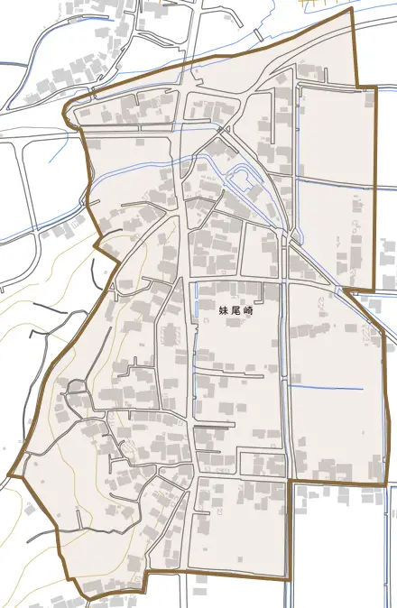 妹尾崎とその周辺の地図。町の範囲を重ねている