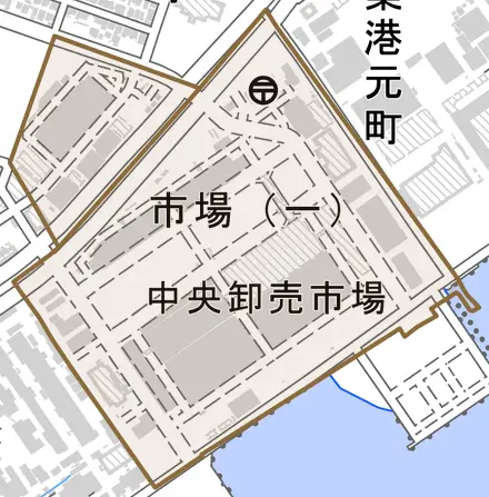 市場とその周辺の地図。町の範囲を重ねている