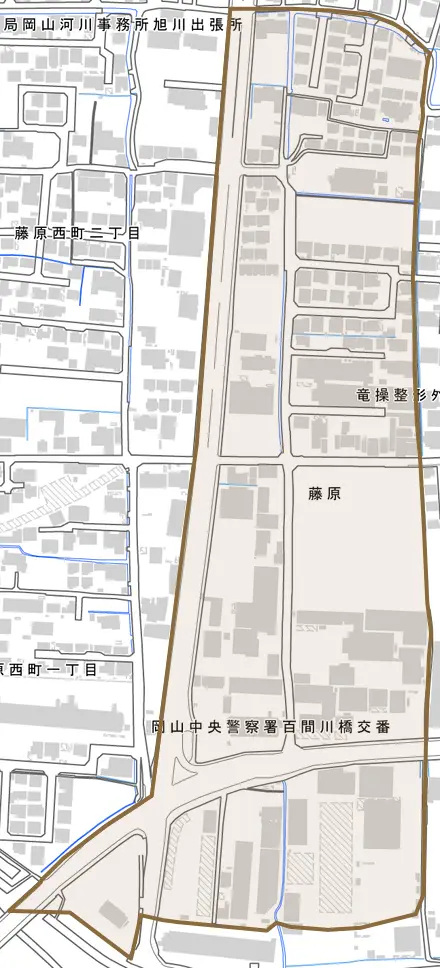 藤原とその周辺の地図。町の範囲を重ねている
