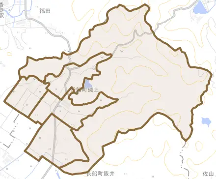 長船町磯上とその周辺の地図。町の範囲を重ねている