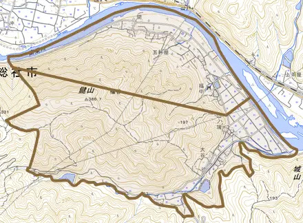 福谷とその周辺の地図。町の範囲を重ねている