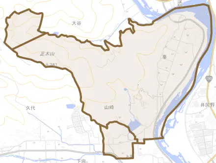 秦とその周辺の地図。町の範囲を重ねている