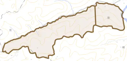 影とその周辺の地図。町の範囲を重ねている