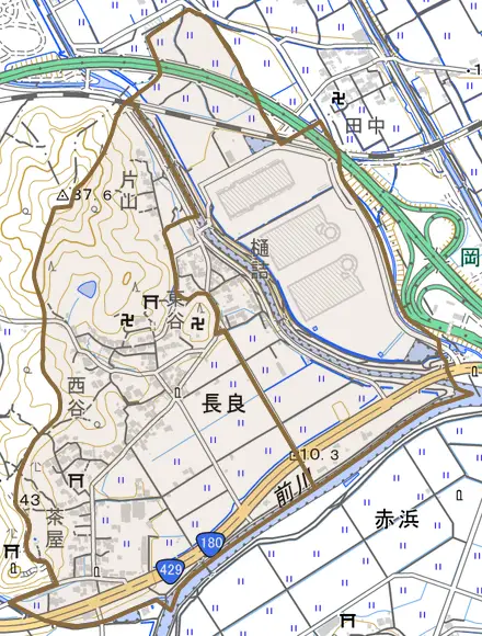 長良とその周辺の地図。町の範囲を重ねている