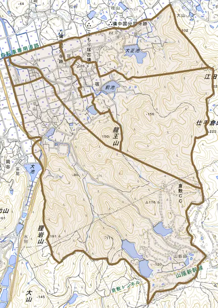 宿とその周辺の地図。町の範囲を重ねている