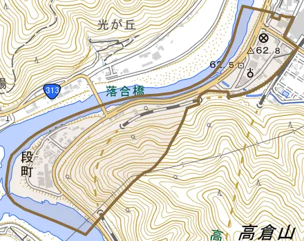 段町とその周辺の地図。町の範囲を重ねている