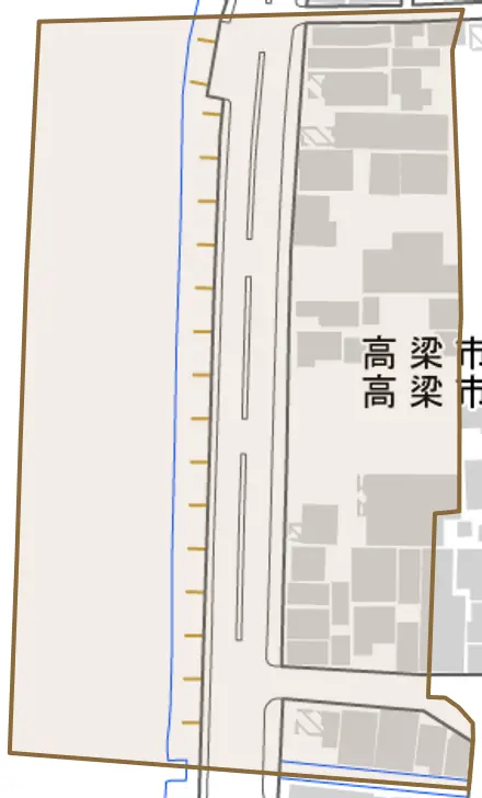 川端町とその周辺の地図。町の範囲を重ねている