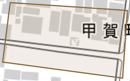 甲賀町とその周辺の地図。町の範囲を重ねている