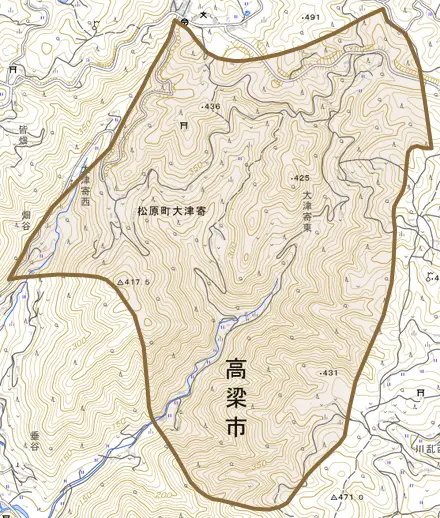 松原町大津寄とその周辺の地図。町の範囲を重ねている