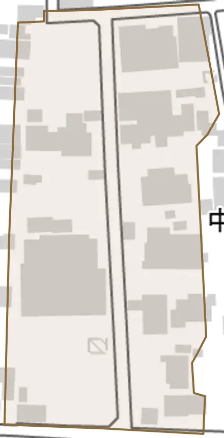 中之町とその周辺の地図。町の範囲を重ねている