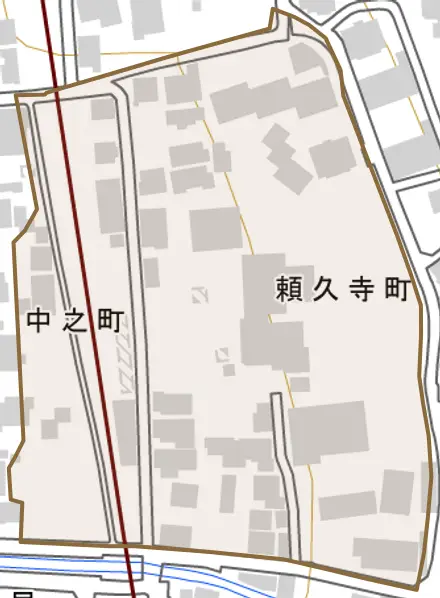 頼久寺町とその周辺の地図。町の範囲を重ねている