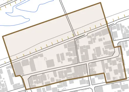 新町とその周辺の地図。町の範囲を重ねている