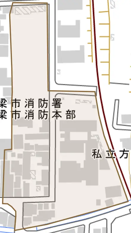 内山下とその周辺の地図。町の範囲を重ねている
