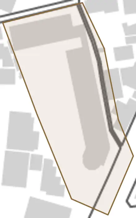 横町とその周辺の地図。町の範囲を重ねている