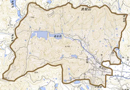 上山坂とその周辺の地図。町の範囲を重ねている