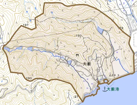 大藪とその周辺の地図。町の範囲を重ねている