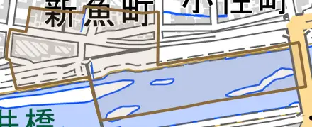 吹屋町とその周辺の地図。町の範囲を重ねている