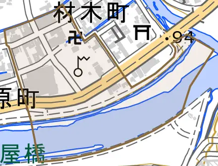 伏見町とその周辺の地図。町の範囲を重ねている