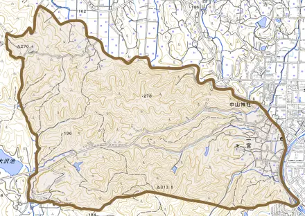 一宮とその周辺の地図。町の範囲を重ねている