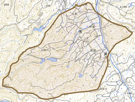 一色とその周辺の地図。町の範囲を重ねている