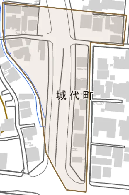 城代町とその周辺の地図。町の範囲を重ねている